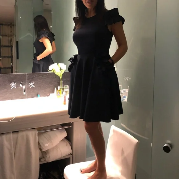 Ted Baker London Blue Ruffled Fit and Flare Mini Dress in Navy Blue - Picture 6 of 6